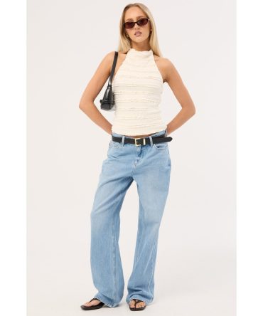 Perfect Stranger Frilly Astra Stretch Halter Top Cream