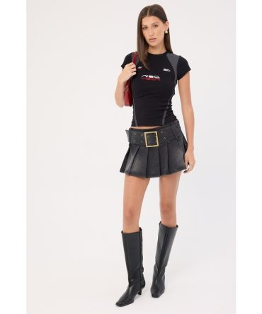 Neovision Divinity Washed Denim Pleated Skirt Washed Black