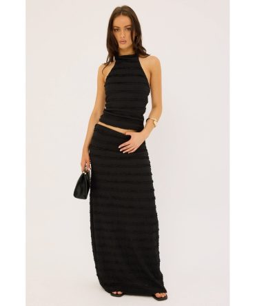 Perfect Stranger Frilly Astra Maxi Skirt Black