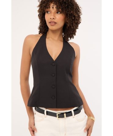 Perfect Stranger Lulu Halter Tailored Vest Black