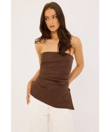 Perfect Stranger Menorca Strapless Asymmetrical Top Chocolate