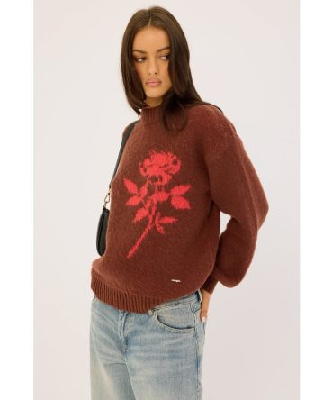 Wrangler Wild Rose Knit Sweater Cocoa/Red