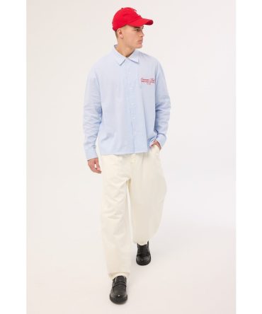 Common Need Royalty Boxy Long Sleeve Resort Shirt Blue Stripe