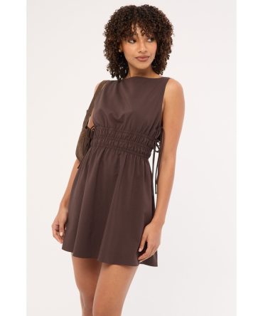 Luck & Trouble Verona Ruched Mini Dress Chocolate