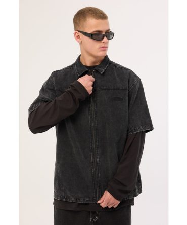 Neovision Systematic Zip Through Shirt Acid Wash Black