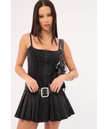 Neovision Limitless Denim Mini Dress Washed Black