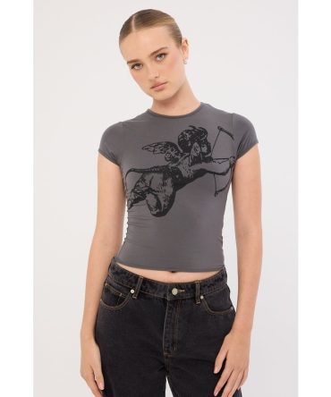 Worship Cherub Cap Sleeve Top Worn Black