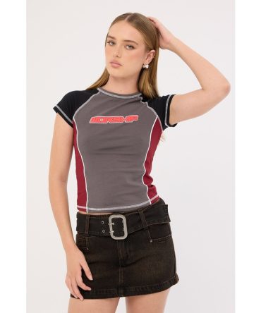 Worship Punter Panelled Raglan Tee Worn Black