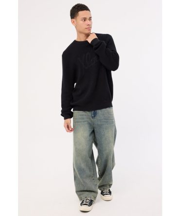 Xlarge Script Waffle Knit Sweater Black