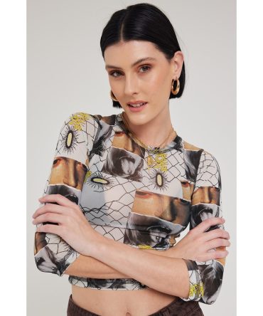 Worship Tasty Rainbow Longsleeve Mesh Top Off White