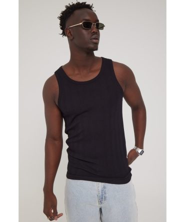 Common Need Pointelle Singlet Tank Black