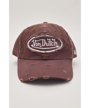Von Dutch Distressed Embroidery Patch Dad Cap Distressed Brown