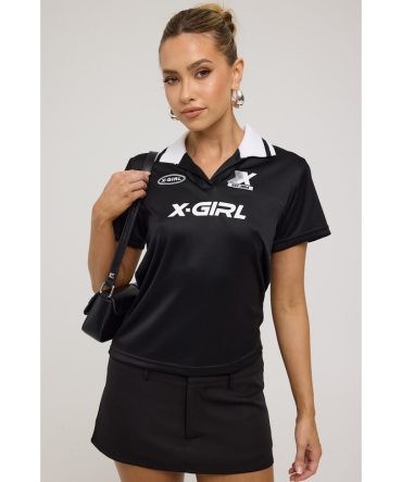 X-girl Solid Football SS Polo Shirt Black White