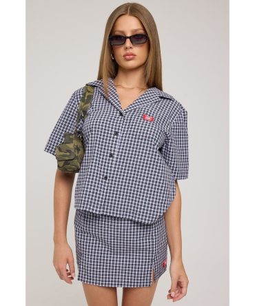 Worship Micro Skort Black Blue Micro Check