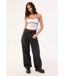 Worship Big Baggy Jean Black Rinse Purple Stitch