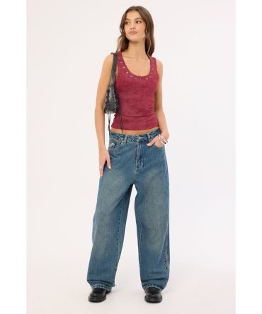 Worship Vortex Big Baggy Jean Dirty Mid Blue