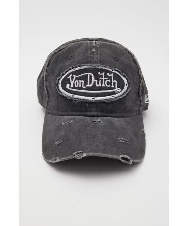 Von Dutch Washed Black Canvas Embroidery Patch Destroyed Wash Cap Black Wash/Grey Embro