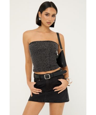 Worship Miaow Denim Tube Top Black
