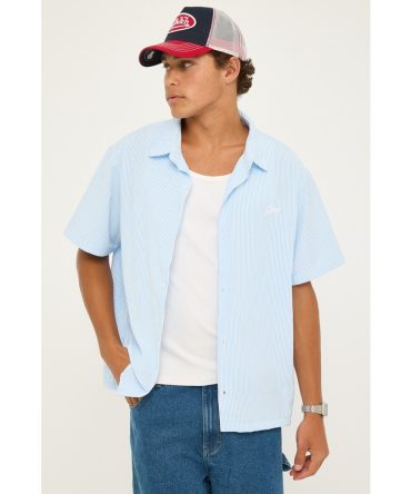 Xlarge Oxford Script SS Shirt White/Blue Stripe
