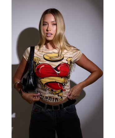 Worship Eat Ur Heart Out Cap Sleeve Top Nude