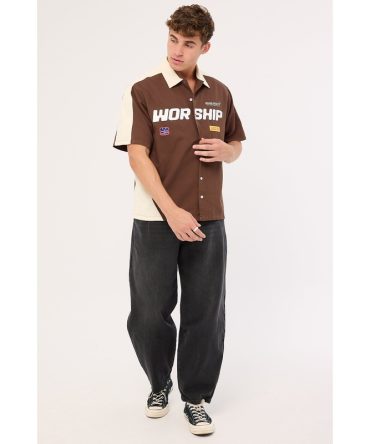 Worship Panorama Short Sleeve Work Shirt Dark Choc Brown